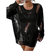 BEAUDRM Women's Plus Size Y2k Ripped Sweater Goth Sweater Distressed Hollow Out Long Sleeve Oversized Knit Top