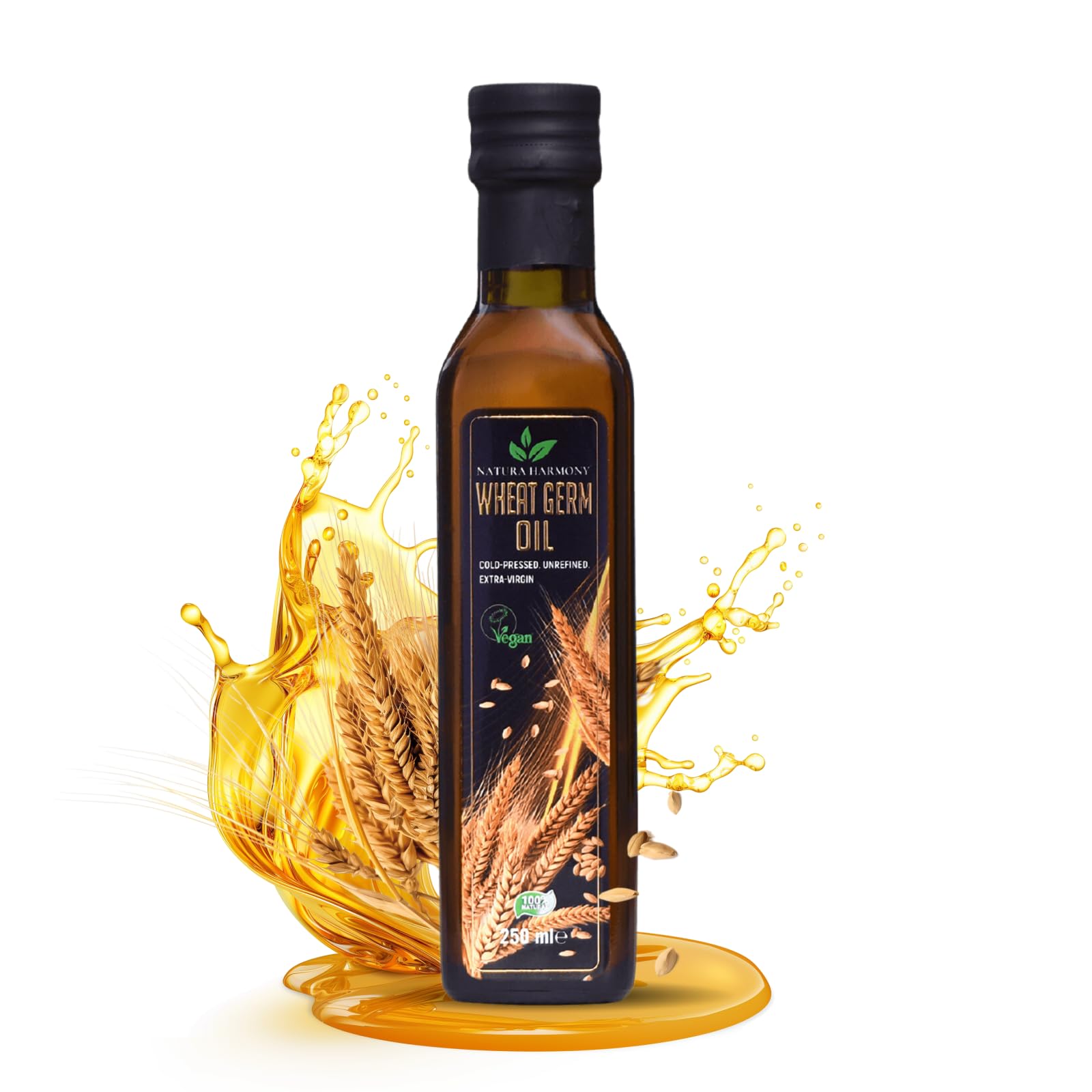 Natura Harmony Wheat Germ Oil 250ml | Cold-Pressed & Unrefined Extra Virgin Edible Oil | Nutty Flavour for Salads, Grains & Dressings | Vegan