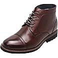 CALTO Men's Invisible Height Increasing Elevator Shoes - Dark Brown Leather Lace-up Cap-toe Boots with Inner Faux Fur - 3.2 Inches Taller - Y41081 - Size 9 D(M) US