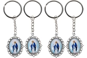 HEALEEP 4pcs Virgin Mary Alloy Pendant Keychains for Women Men Catholic Memorial Keyring Set for First