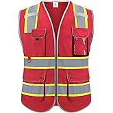 Rhino Hit Reflective Safety Vest for Men Women, High Visibility Safety Vest with 8 Pockets Zipper Front, Meets ANSI Standards