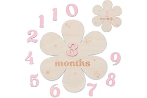 HONOCOOLS Baby Monthly Milestone Cards - Wooden Monthly Milestone Discs - Newborn Photography Props to Document Your Baby´s Growth - Baby Announcement Sign (Peta Flower)