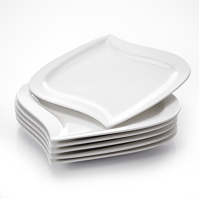 MALACASA, Serie Elvira, 6 teilig Set Cremeweiß Porzellan Kuchenteller Dessertteller Frühstücksteller 8,5 Zoll / 21,5x21x2cm f