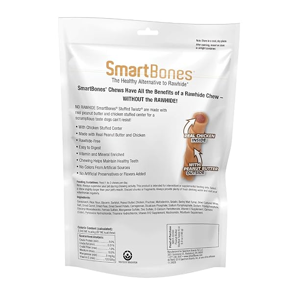 SMARTBONES STUFFED TWISTZ WITH PEANUT BUTTER 6 COUNT, RAWHIDE-FREE CHEWS FOR DOGS, NO ARTIFICIAL PRESERVATIVES OR FLAVORS ADDED (SBST-00300)