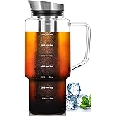Aquach 68oz Cold Brew Coffee Tea Maker, Glass Pitcher & Stainless Steel Filter, Dishwasher Safe Iced Coffee Tea Maker with Airtight Lid and Large Handle
