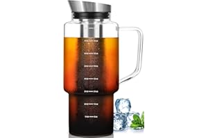 Aquach 68oz Cold Brew Coffee Tea Maker, Glass Pitcher & Stainless Steel Filter, Dishwasher Safe Iced Coffee Tea Maker with Airtight Lid and Large Handle