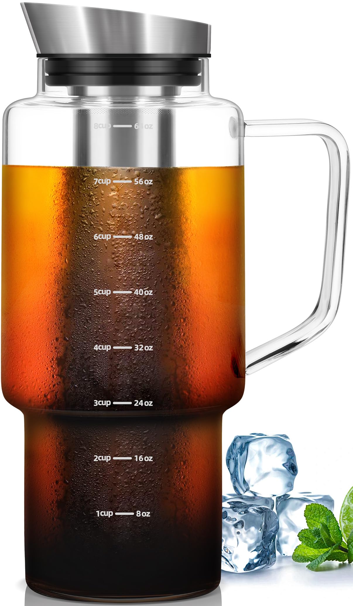 Photo 1 of Aquach 68oz Cold Brew Coffee Tea Maker, Glass Pitcher & Stainless Steel Filter, Dishwasher Safe Iced Coffee Tea Maker with Airtight Lid and Large Handle