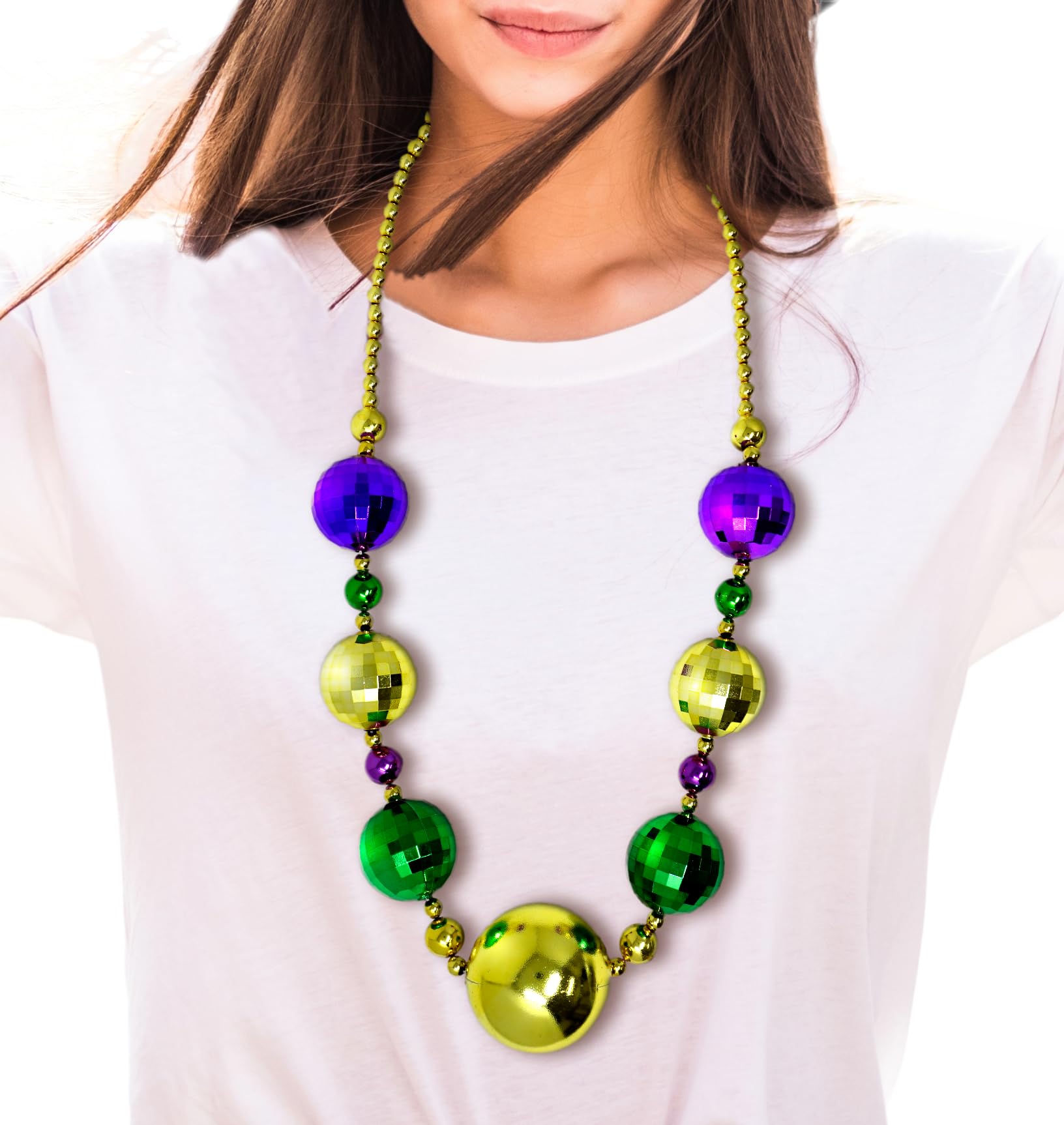 Photo 1 of 4E's Novelty Mardi Gras Jumbo Bead Necklace Purple Gold Green Huge Disco, St Patrick Necklace, Ball Dress Up Necklace Accessory
