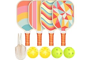 SPRYPALS Pickleball Paddles Set of 4, USAPA Approved Premium Wood Pickleball Set with 4 Pickleball Balls and 1 Carry Bag Pickleball Rackets with Ergonomic Cushion Grip for Women Youth