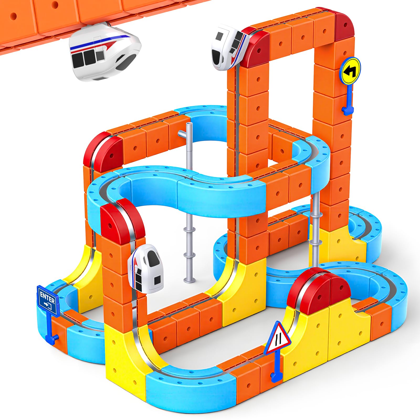 Kids Toy Age 3-12, Electric Train Set Boy Girl Gifts for 3-10 Year Olds Track Fusion Toys Age 5 6 7 8 9 Sensory Toys for Autism Easter Gifts Magic Rail Cube Train Set 80 PCS