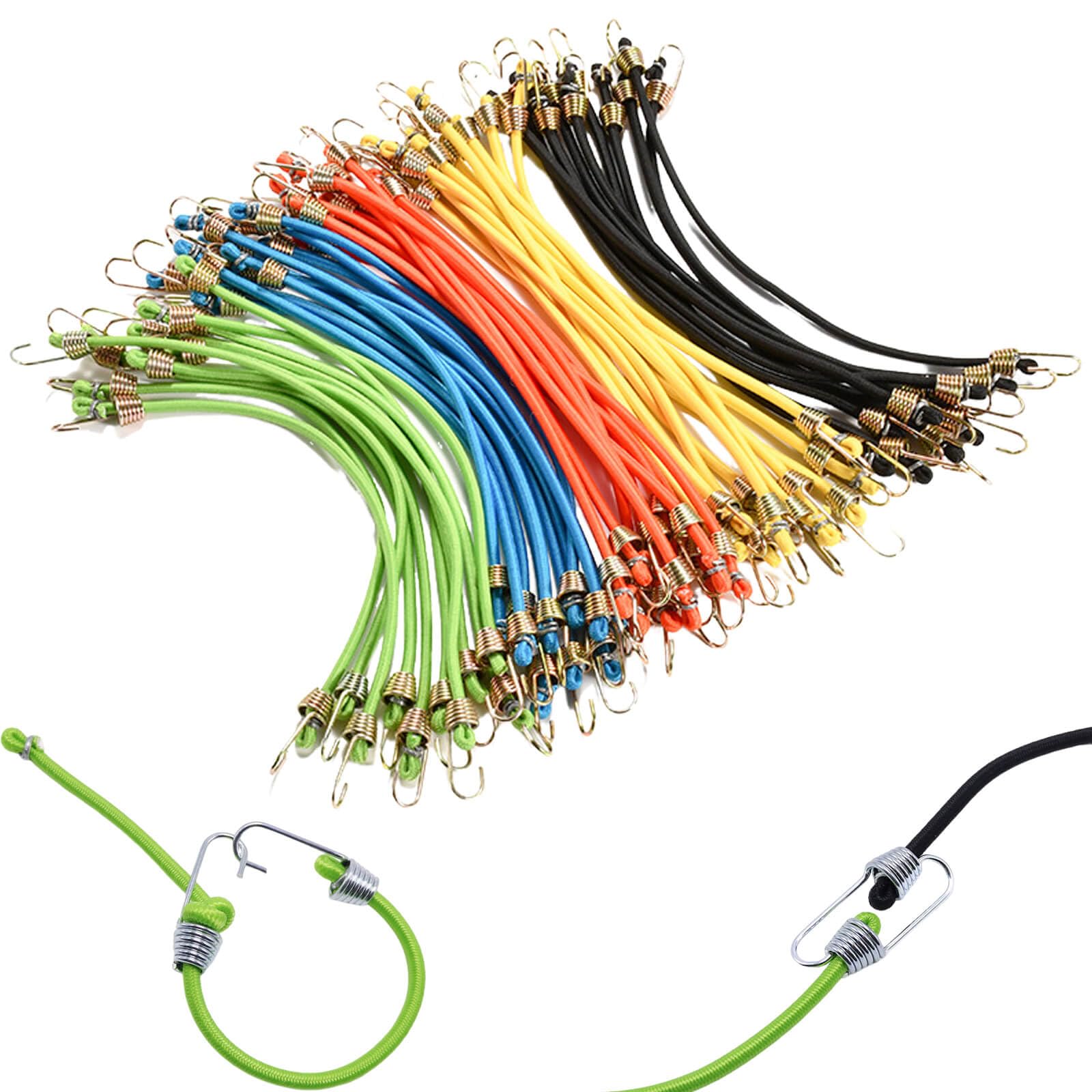 Small Bungee Cords with Hooks 12 Pack, 25cm Mini Adjustable Rubber Stretchy Heavy Duty Short Elastic Bungee Cord for Luggage Roof Rack Hang Outdoor Tent Tarp Bike Car RV Camping Tool Cargo Accessory