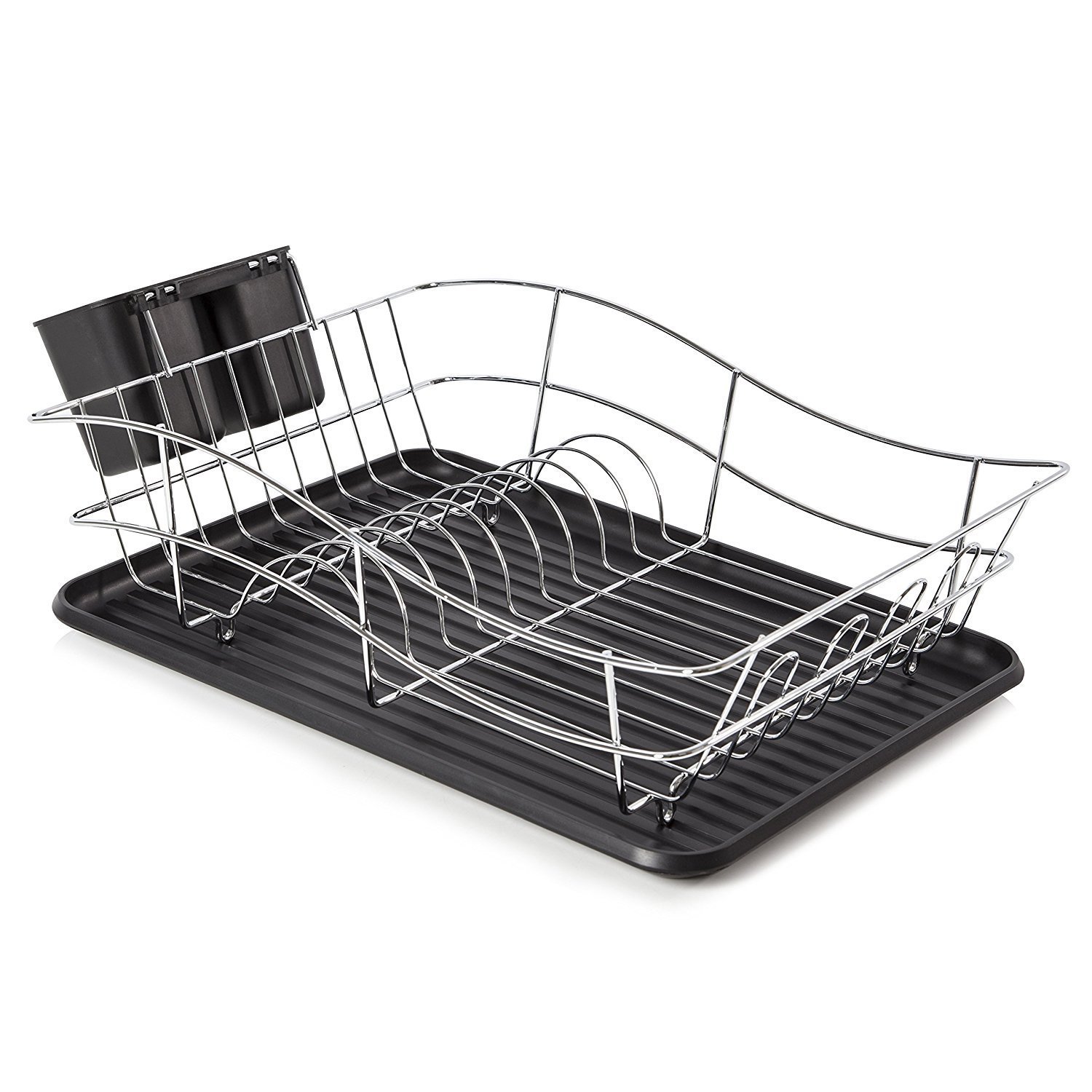 Tower Dish Rack with Chrome Tray, Chrome Plated Stainless Steel Design, Black, T81400