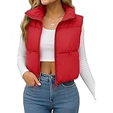 YUCOLEN Women's Crop Puffer Vest Lightweight Warm Outerwear with Fashion Stand Collar Zip Up Padded Cropped Jacket Coat