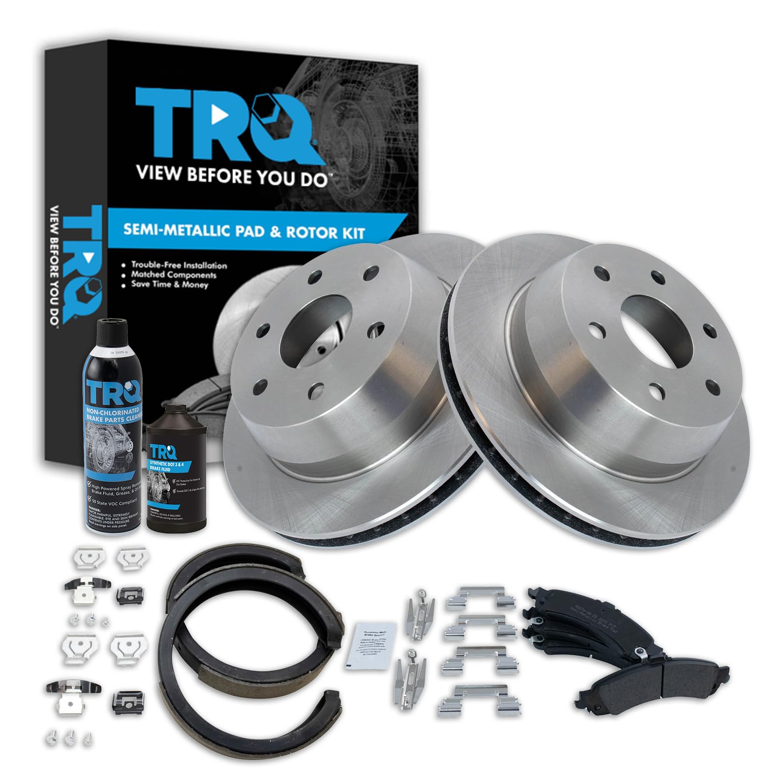 TRQ Rear Brake Pad & Rotor Kit Semi-Metallic Compatible with 02-06 Avalanche 1500 Escalade 03-06 Escalade ESV Escalade EXT Sierra 1500 Silverado 1500 00-06 Suburban 1500 Tahoe Yukon Yukon XL 1500