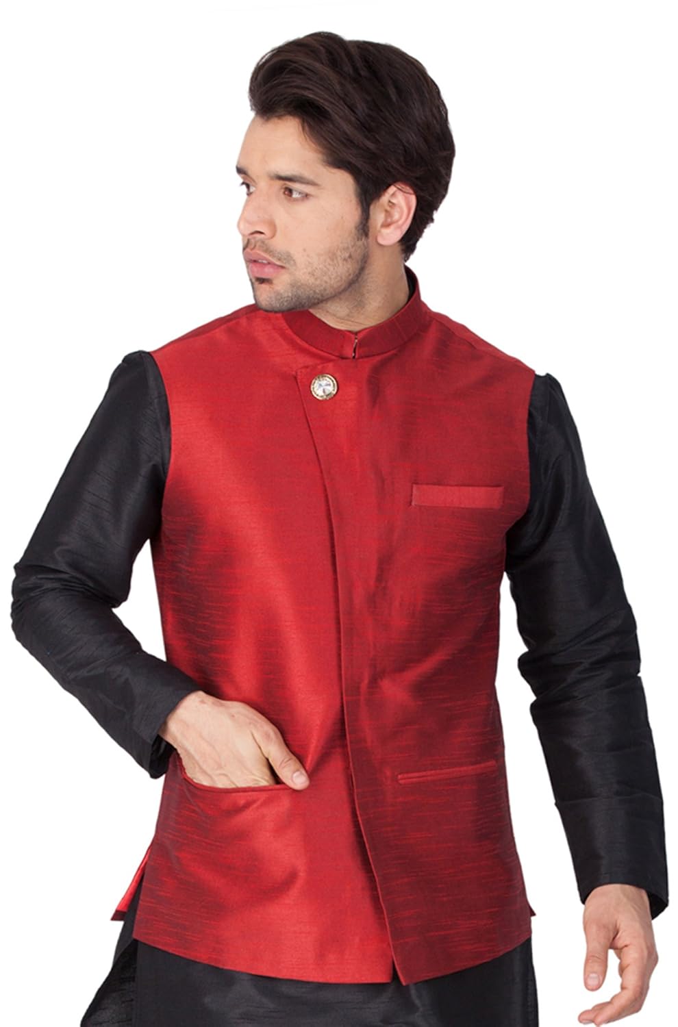 vastramay mens cotton blend nehru jackets (maroon_vasmj04ma)