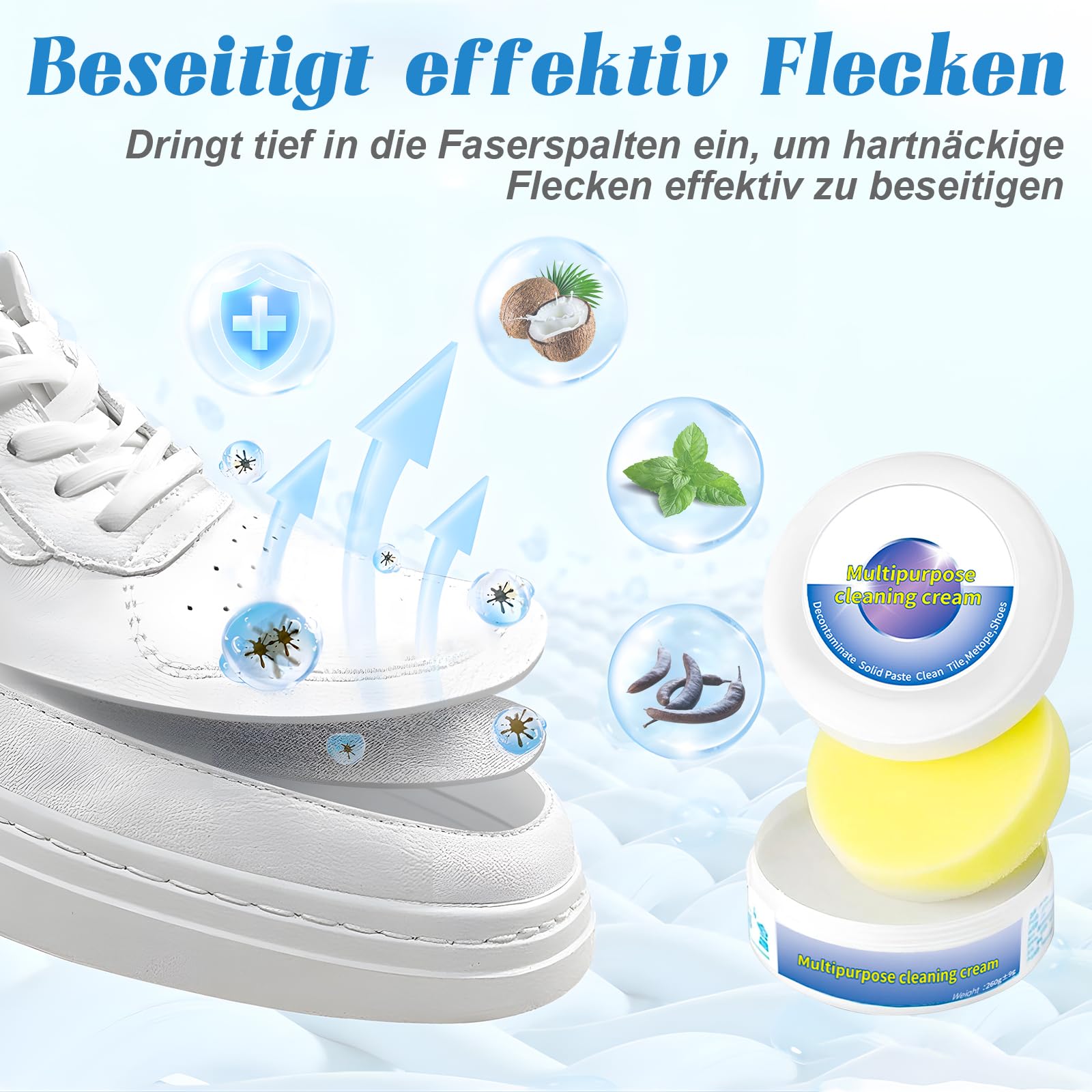 Schuhe Reinigungscreme, 2025 Neu Multi-functional cleaning and Stain Removal Cream, Schuhcreme Weiß Reinigungs und Fleckentfernungscreme Sneaker Reiniger Weiß für alle Oberfläch (1 stück) 4