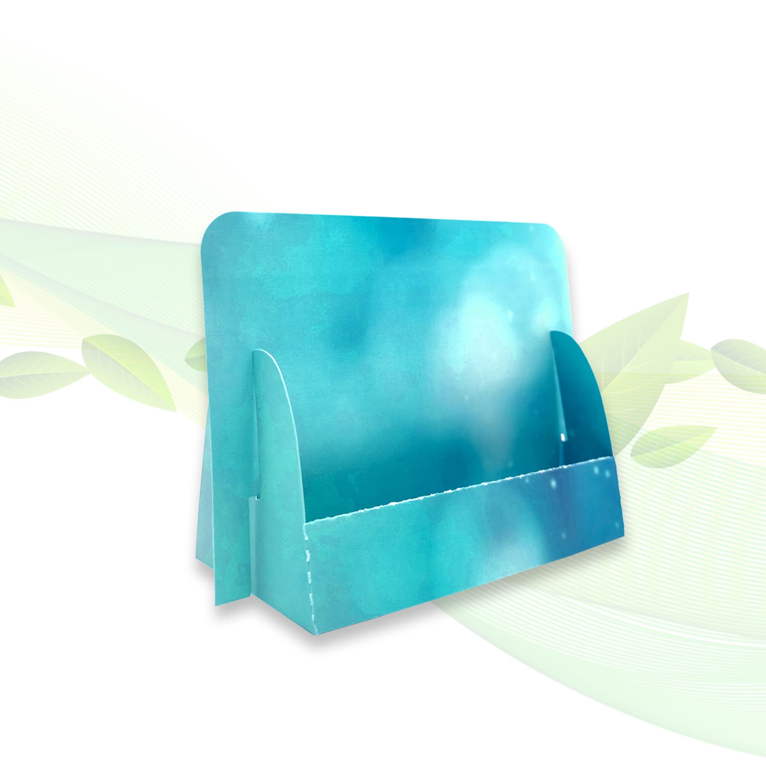 thefoldstands Blue Design 5 Foldable Flyer Stands Ecological Brochure Stand for DIN A6 Flyer 14.8 x 10.5 cm Horizontal Brochure Holder Made of Eco FSC Cardboard Short to Medium Term Use