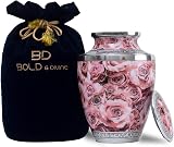 BOLD & DIVINE Hand Painted Pink Rose Cremation Urn Large 200 Cubic Inches