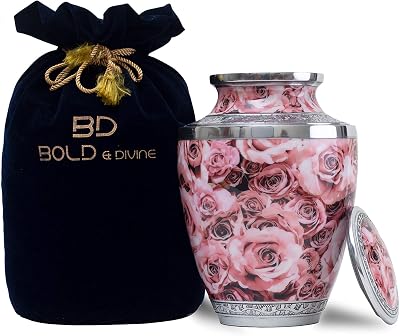 BOLD & DIVINE Hand Painted Pink Rose Cremation Urn Large 200 Cubic Inches