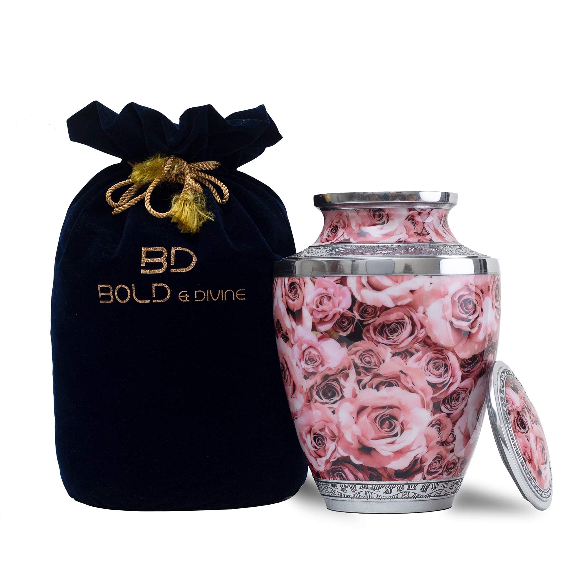 BOLD & DIVINE Hand Painted Pink Rose Cremation Urn | Large | 200 Cubic Inches | For Human Ashes Adult Memorial, Burial, Funeral Cremation Urn — image 1