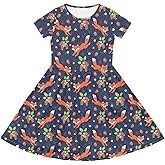 Yuuxorilu Girls Short Sleeve Casual Swing Midi Dress with Pockets for 4-14 Kids