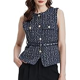 LifeShe Women Tweed Blazer Vest Button Down Sleeveless Elegant Blazers Jackets Business Office Waistcoat With Belt