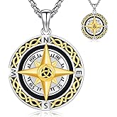 Thanches Celtic Knot Compass Pendant Necklace for Women Men, 925 Sterling Silver Charm Compass Necklace Christmas Gifts for Wife Birthday Gifts Graduation Travel Jewelry Gift