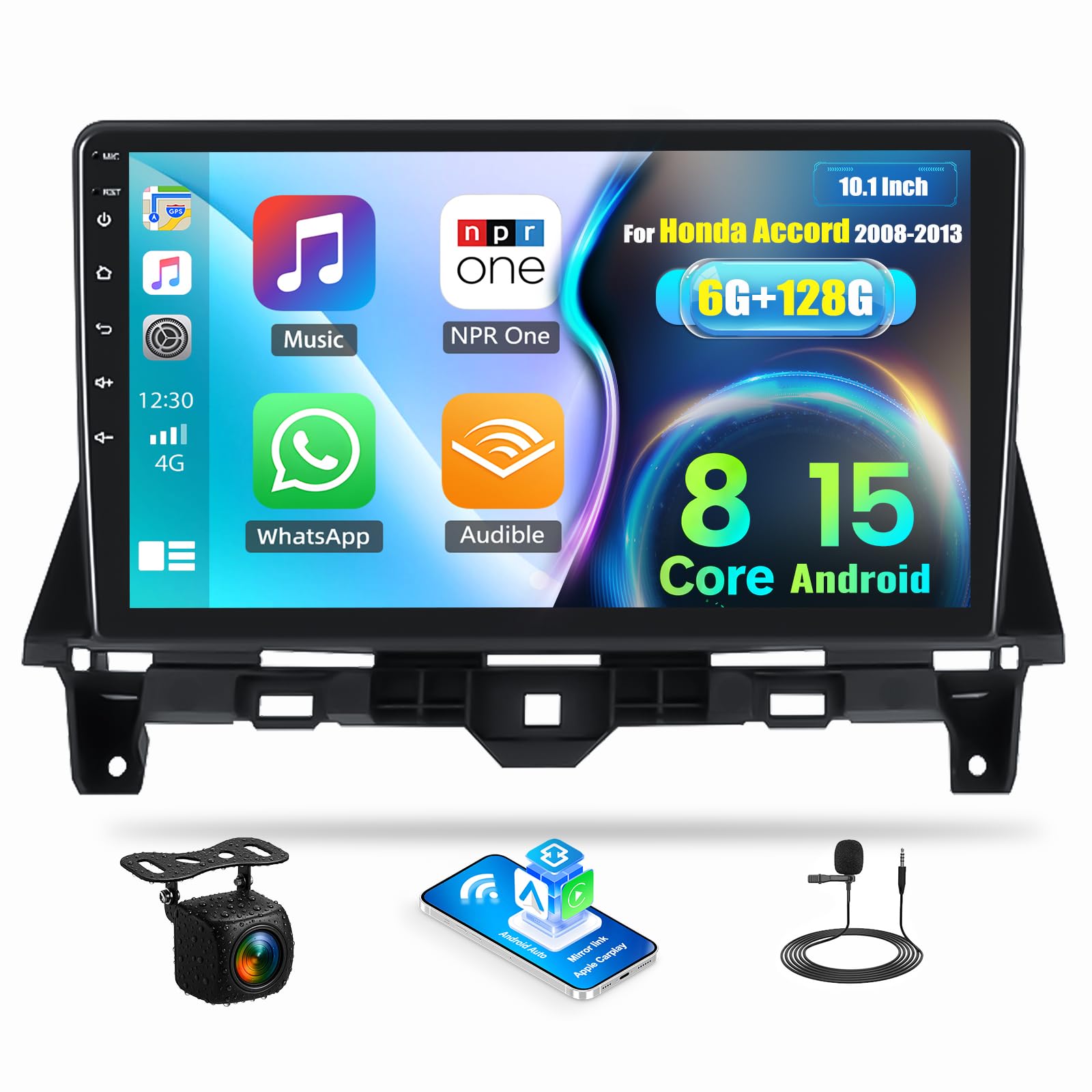 Photo 1 of 8Core 6G+128G Android Car Radio Stereo for Honda Accord 2008 2009 2010 2011 2012 2013 Upgrade 10.1 Inch Touch Screen with 360° Panoramic View CarPlay Android Auto Mirror Link WiFi Backup Camera