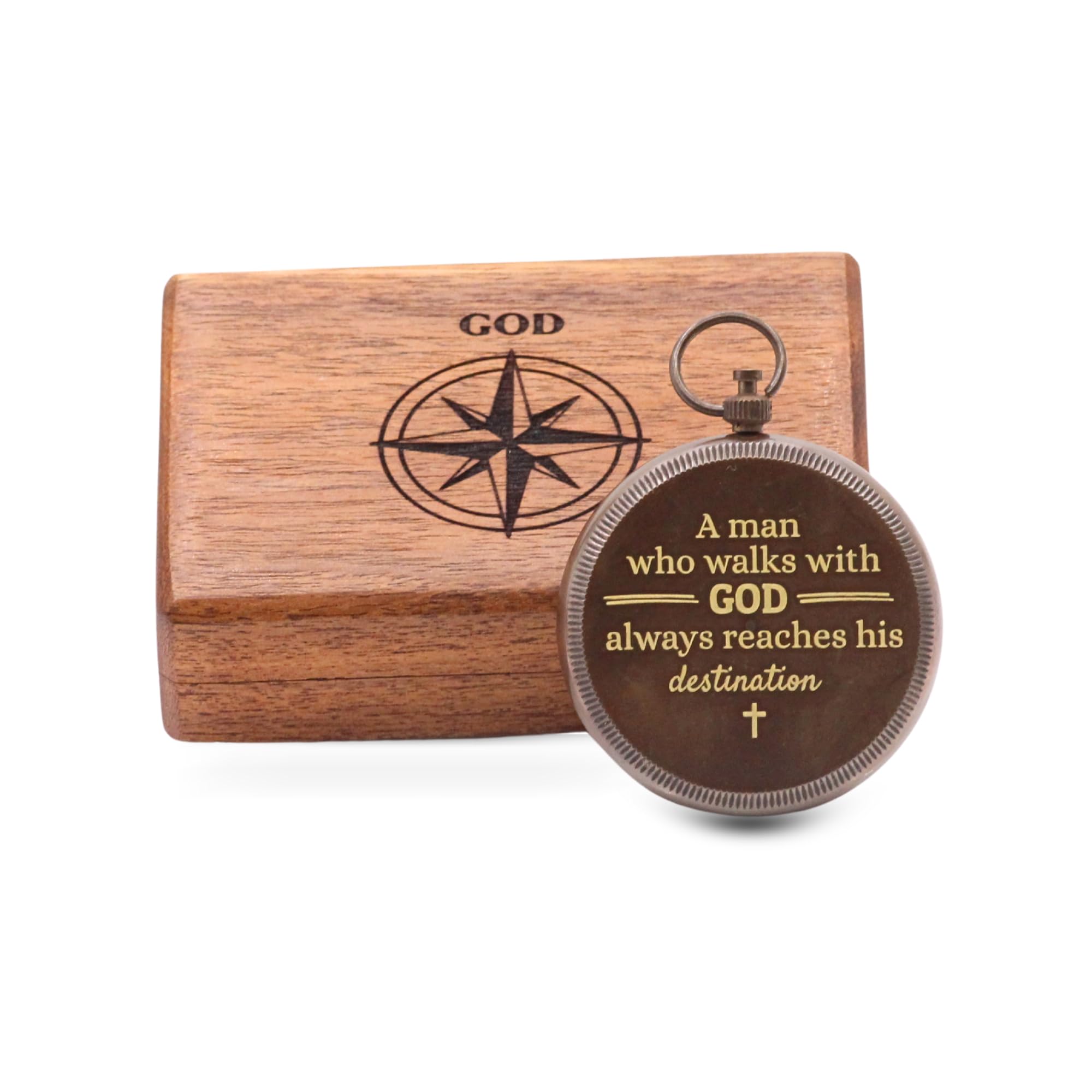 Man Who Walks with God Compass – Scripture Engraved Antique Brass Finish – Christian Gift for Men, Son, Husband – Keepsake with Rosewood Box for Graduation, Baptism, Confirmation, Travel Friendly