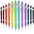 EOOUT 12pcs Ballpoint Pens, 1.0mm Black Ink Soft Touch Click Metal Pen with Stylus Tip for Touch Screens, 2-in-1 Ballpoint Pen with Stylus Tip