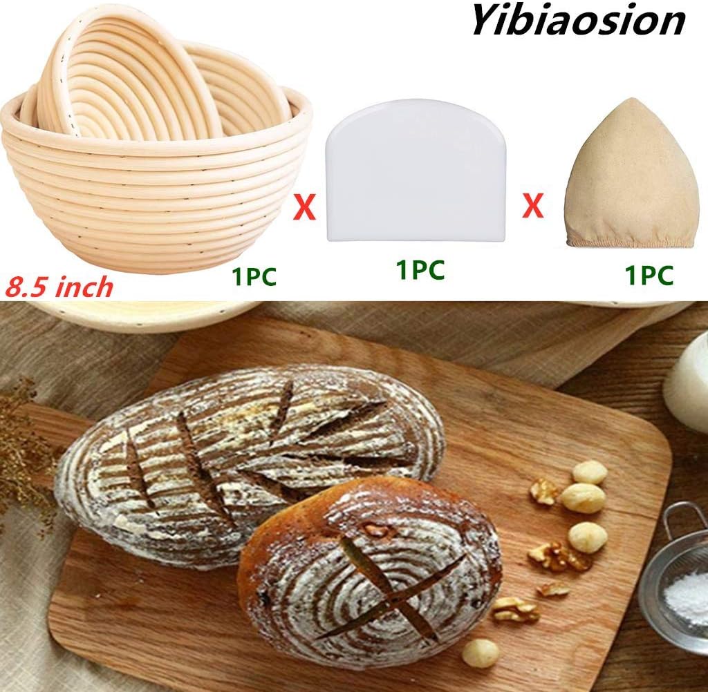2 Pack 8.5 Inch Round Brotform Banneton Proofing Baskets Dough Rising Rattan Bread Bowl Set,Dough Scraper & Brotform Cloth Liner for Professional & Home Bakers