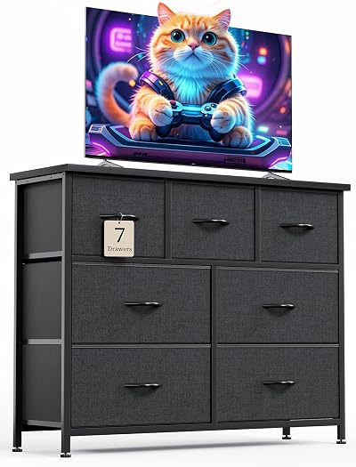 CAIYUN 7-Drawer Chest of Drawers Fabric Storage Tall Black Bedroom