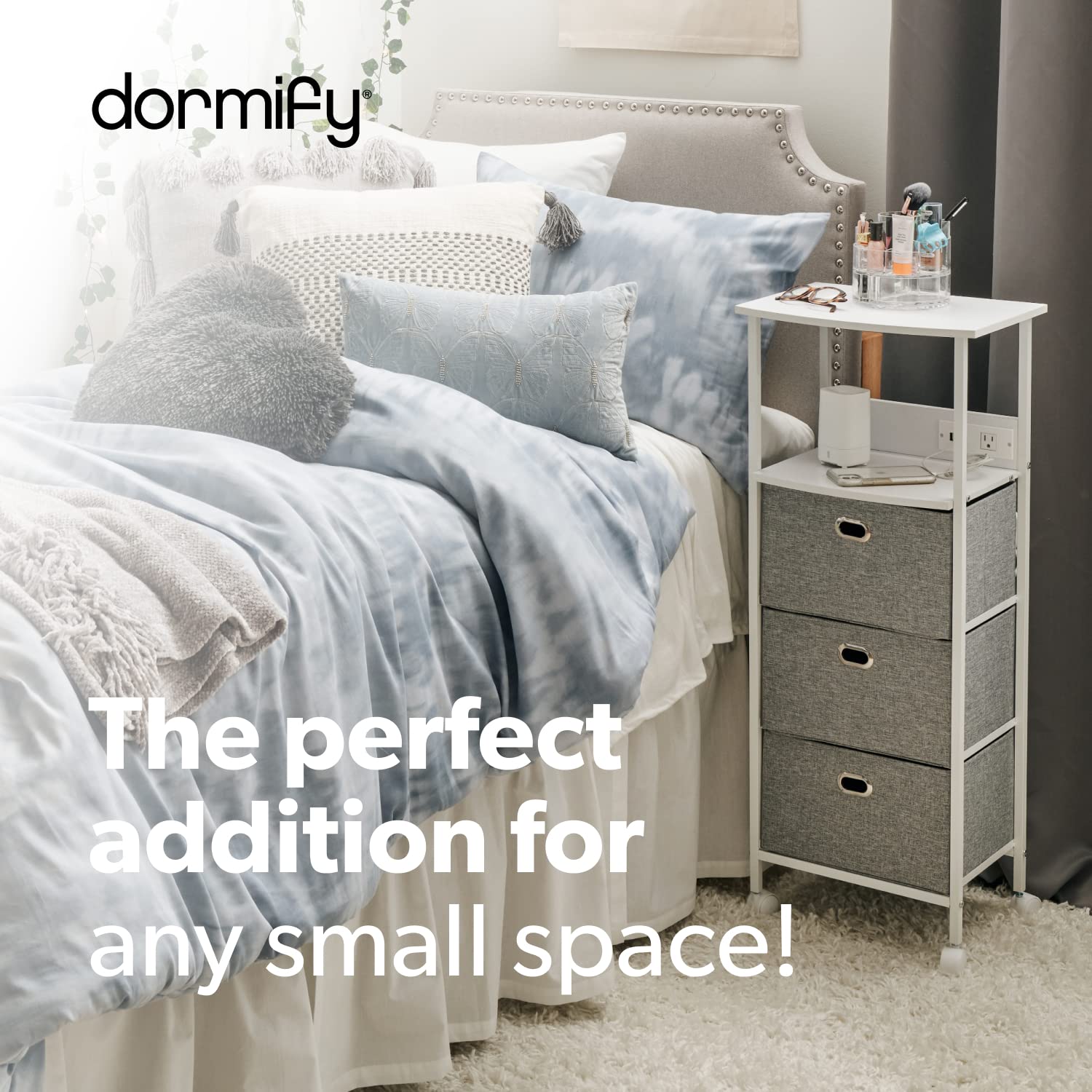 Dormify Storage Drawers Organizer On Wheels With Charging Station And USB Ports, Fabric Drawers