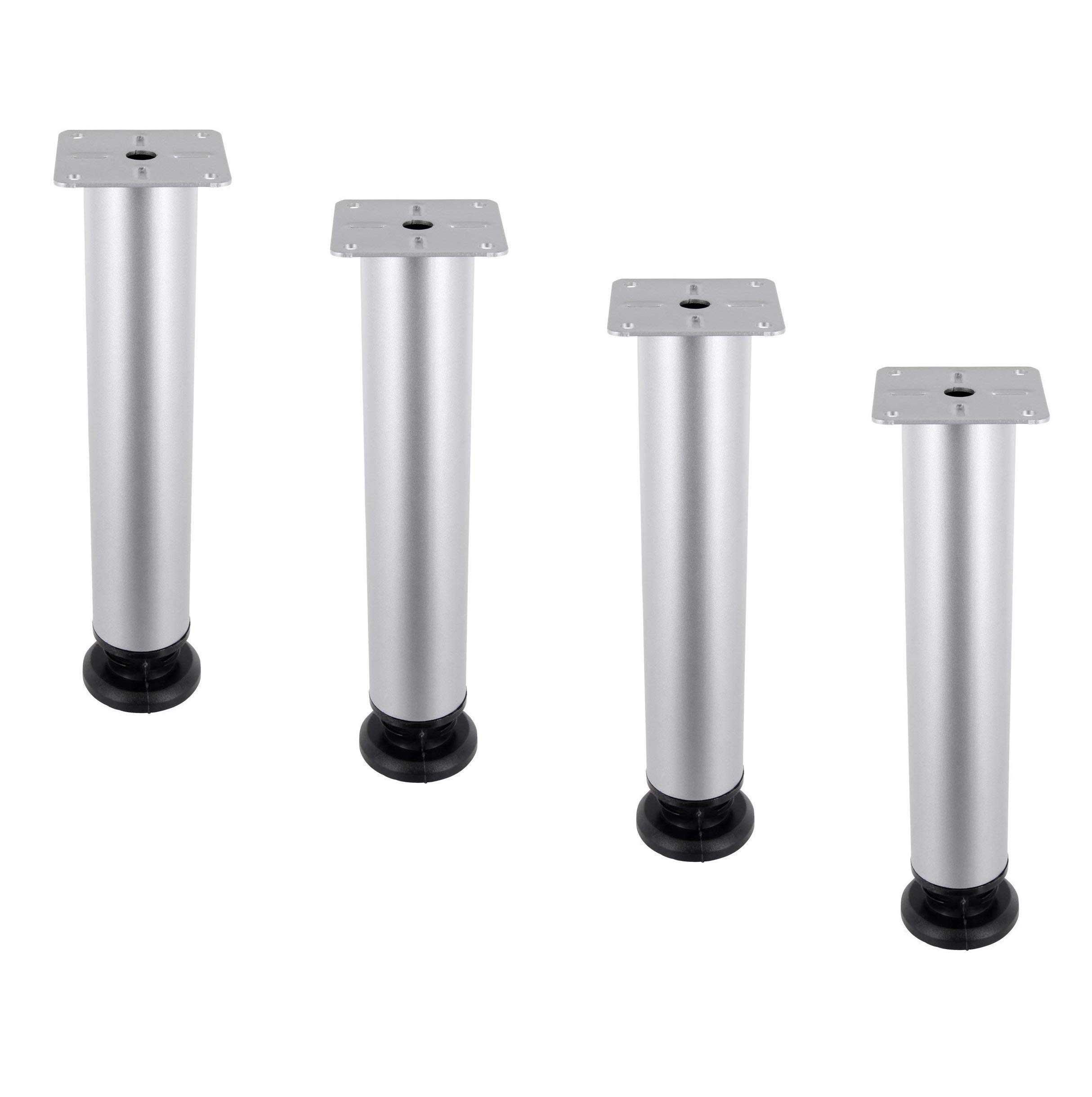 Gedotec 4 pieces Furniture feet height-adjustable | Lena | 200 mm height cabinet feet | metal chrome matt | height adjustment + 20 mm | plinth foot with screw-on plate | silver chest of drawers feet