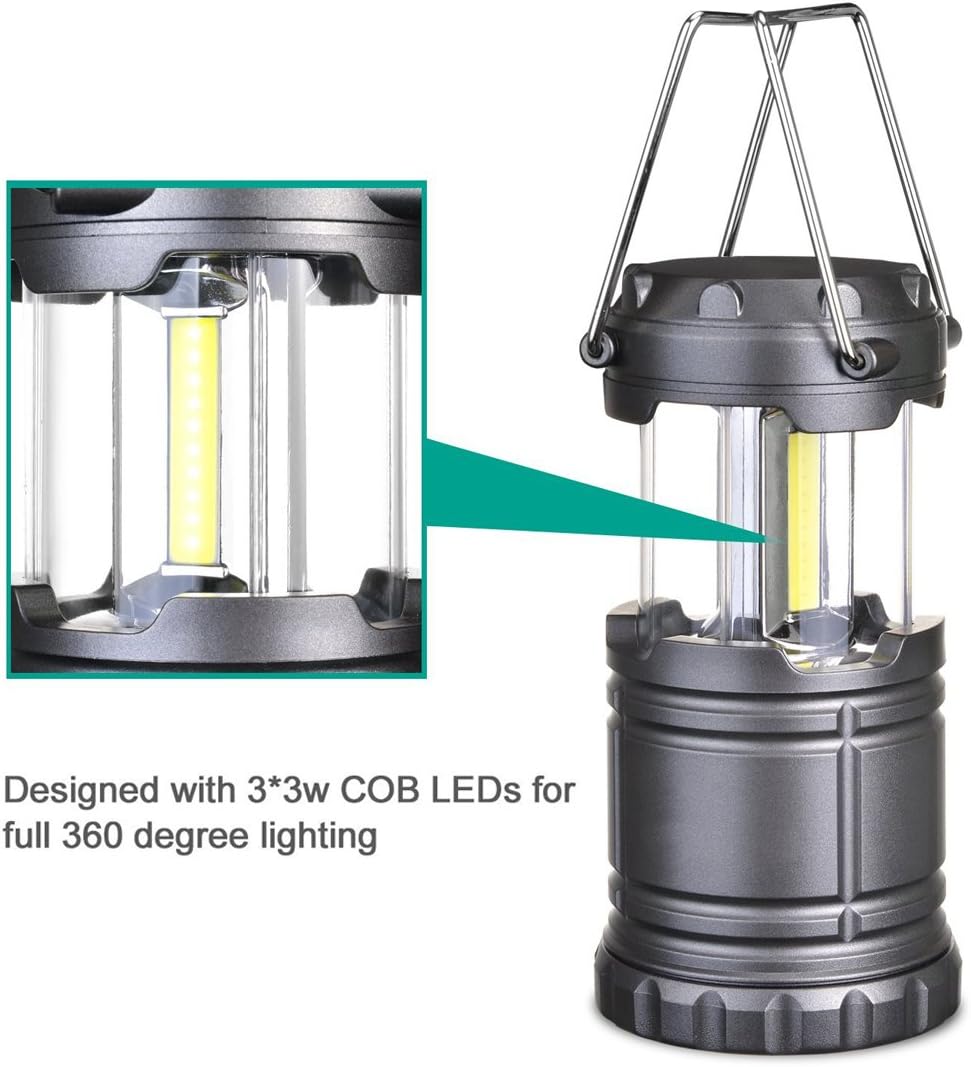 4 Pack COB Camping Lantern, Portable High Lumen Outdoor Camping Flashlight Torch Light, Bright Survival Equipment Gear Kit for Emergency, Hiking, Tent, Backpacking, Outages, Hurricanes, Storms (Grey): Sports & Outdoors