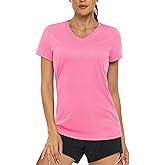 MAGCOMSEN Women's T Shirts Short Sleeve Workout Tops UPF 50+ Sun Protection V-Neck Moisture Wicking Quick Dry Tee