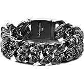 COOLSTEELANDBEYOND Mens Steel Vintage Twisted Braided Link Chain Bracelet with Skulls, Spring Clasp, Gothic Biker