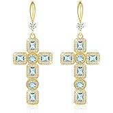 Linawe Cross Dangle Earrings for Women, Hypoallergenic Imitation Diamond Rhinestone Earrings, 14K Gold/Silver/Rose Gold Cubic Zirconia Cross Dangling Drop Earrings