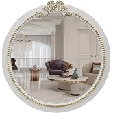Vintage Round Bow Mirror: 28inch Farmhouse Bathroom Mirror with White Wooden Framed for Wall Decor - Traditional Decor for Home Dressing Table/Living Room/Entryway/Mantel