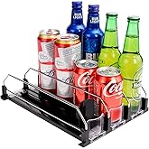 BingoHive Drink Dispenser for Refrigerator, Self-Pushing Soda Can Organizer for Fridge, 3 Rows has been Assembled, Automatic Can Organizer with Spring Loaded for Refrigerator Holds 12 cans, Black