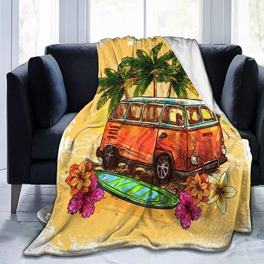 Amazon Com Delerain Holiday Surf Hippie Old Bus Soft Throw