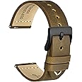 WOCCI 22mm Old-fashioned Watch Band for Men, Top Grain Leather, Black Matte Buckle (Dark Tan)
