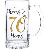 70th Birthday Gift，Men and Women Cheering 70th Birthday Beer Mugs，Cheers to the 70th Anniversary Beer Glass，70th Birthday Party Wedding Anniversary Decorative Gift, 18 Ounce (Cheers to 70 Years)