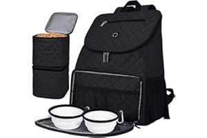 BAGLHER Dog Travel Bag, Airline Approved Pet Supplies Backpack, Dog Travel Backpack with 2 Silicone Collapsible Bowls and 2 Food Baskets, Black