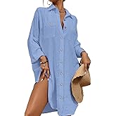 Bsubseach Womens Modern Swimsuit Cover Up Blouse Button Down Shirt Dresses Tops