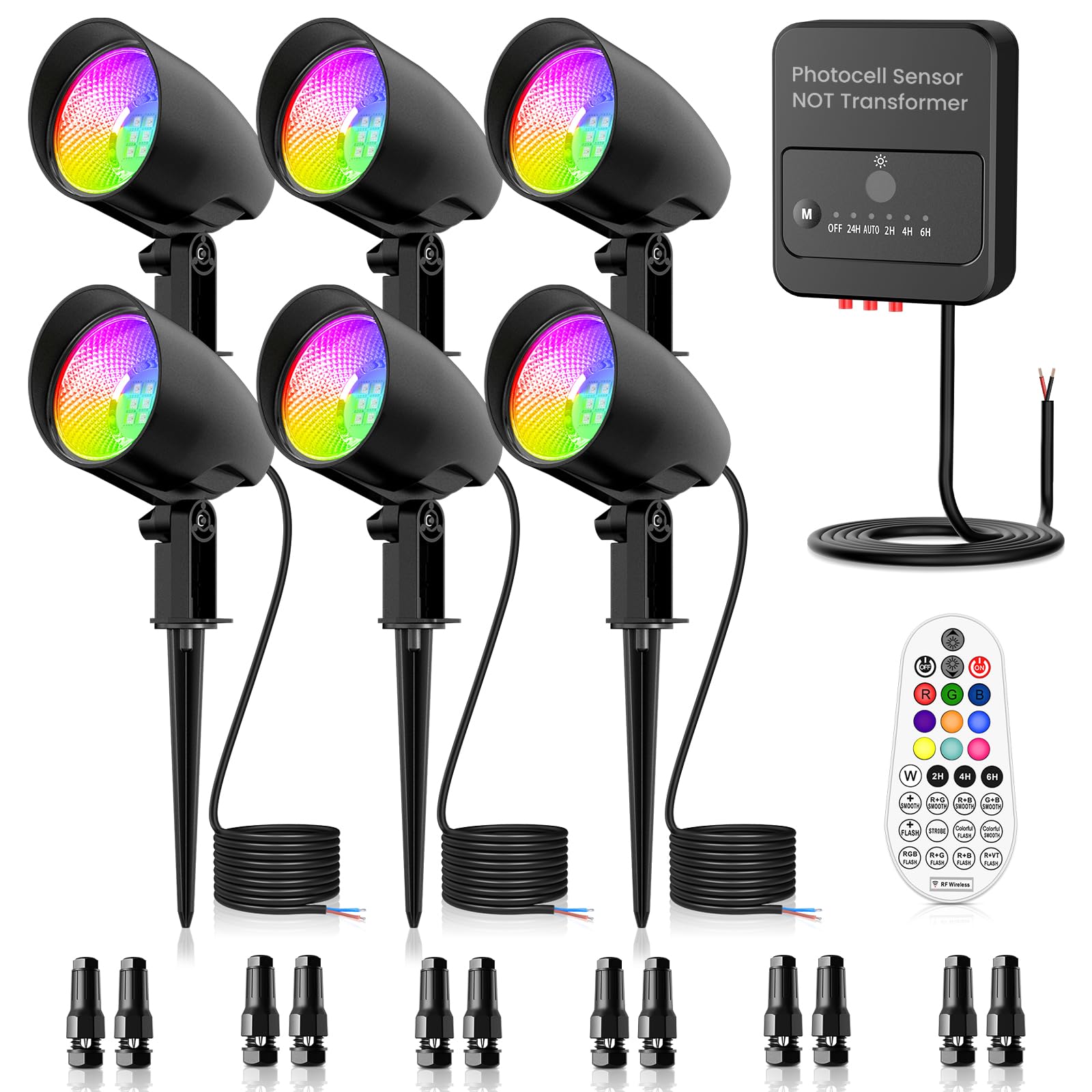 Photo 1 of ***EXTREMELY DIRTY*** ZZXX 20W RGB Color Changing Landscape Lights Low Voltage Landscape Lighting AC/DC 12V-24V IP66 Waterproof LED Outdoor Spotlight with Photocell Sensor for Patio House Garden Yard Tree (6 Pack)