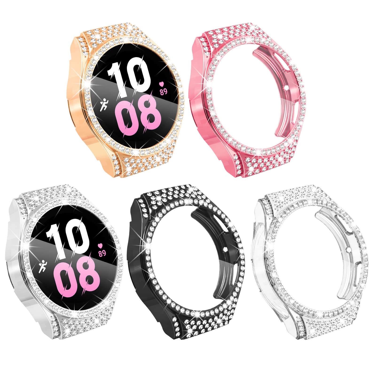 Surace Soft TPU Case for Galaxy Watch 5 & Galaxy Watch 4 44mm Screen Protector Case, Bling Crystal Diamond Protective Bumper for Samsung Galaxy Watch 4 5 44mm, 5 Packs