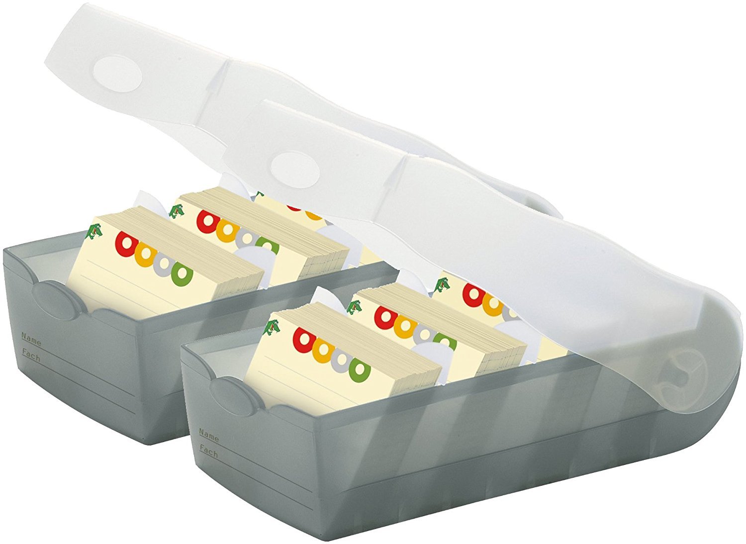 Han Croco Index Card Box DIN A8 Landscape, With 100 Cards with 5 Support Plates, 2er Set | transluzent grau, 1 — image 1