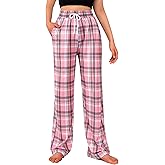 Alimens & Gentle Womens Pajama Pants Plaid Stretch Comfy Lounge Pants Drawstring Waist Sleep Bottoms with Pockets