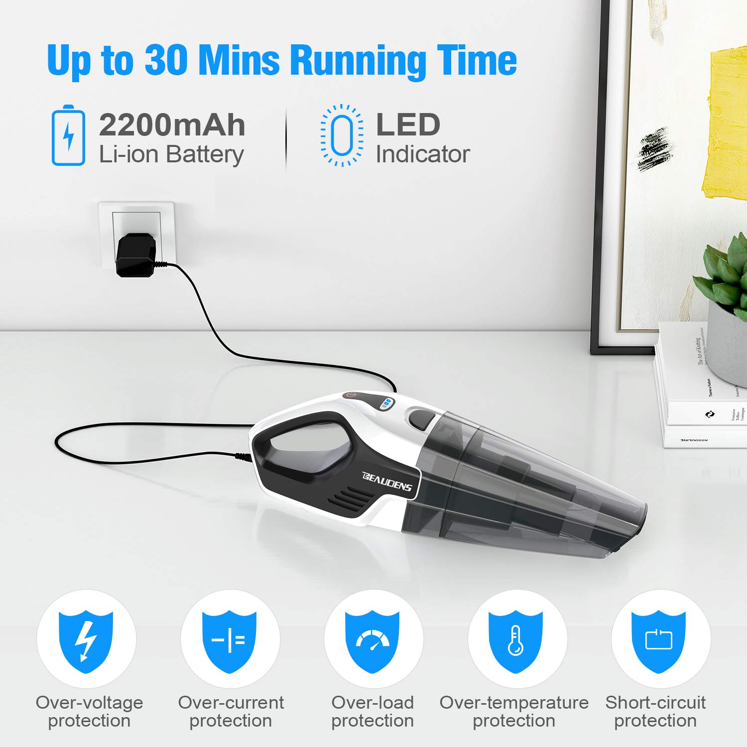 per casa e auto 100 W Aspirapolvere a mano senza fili con 5 strumenti e 2